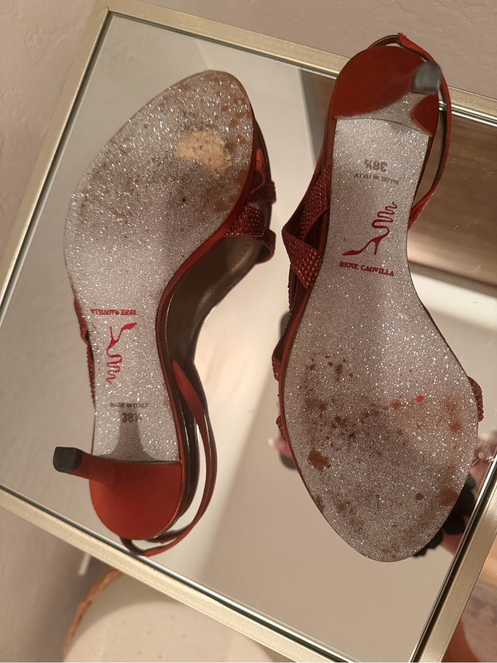 Rene Caovilla Rust Red Crystal-Strap Slingback Stilettos - Picture 4 of 12